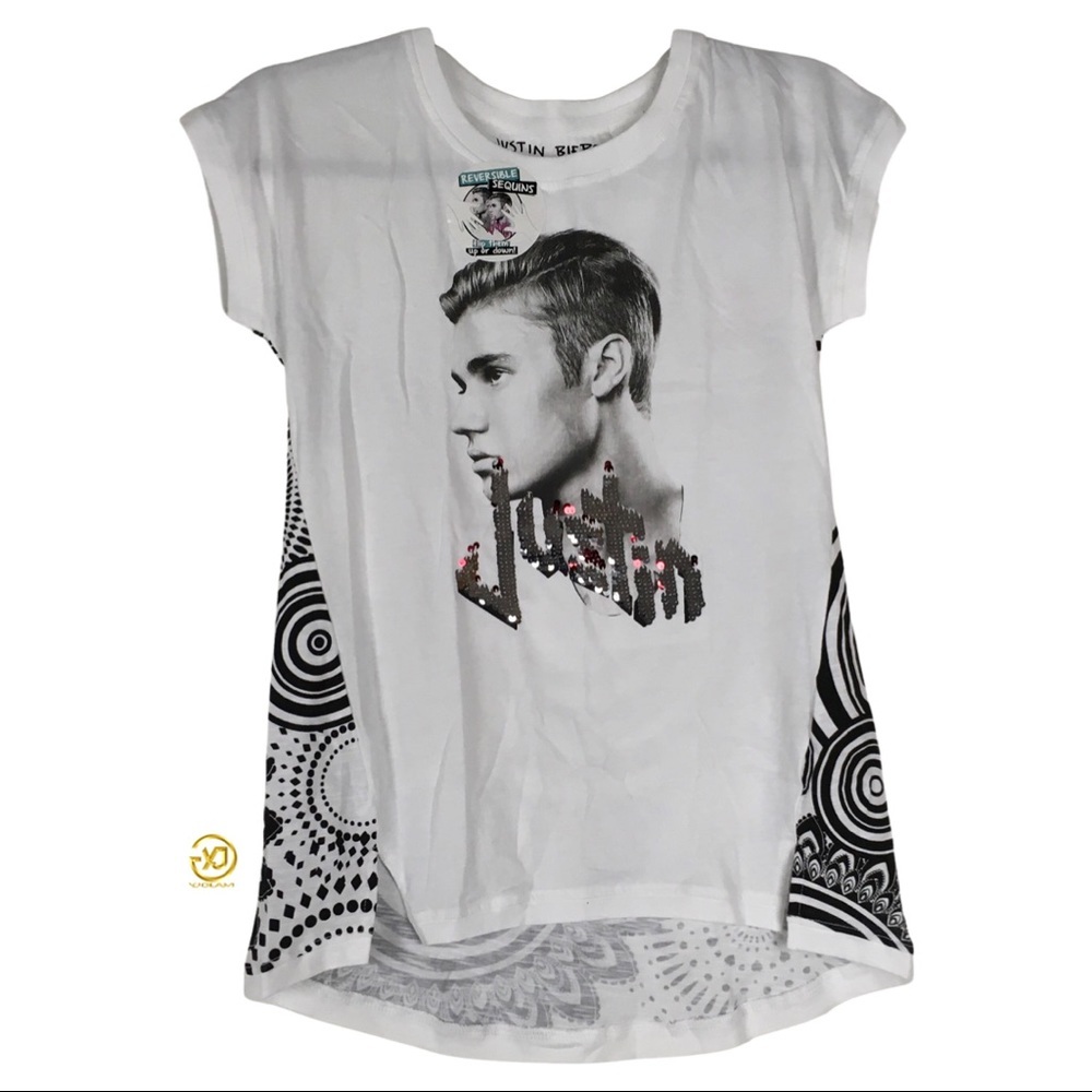New Desigual Girl's T-Shirt TS_Music Justin Bieber Print White Color